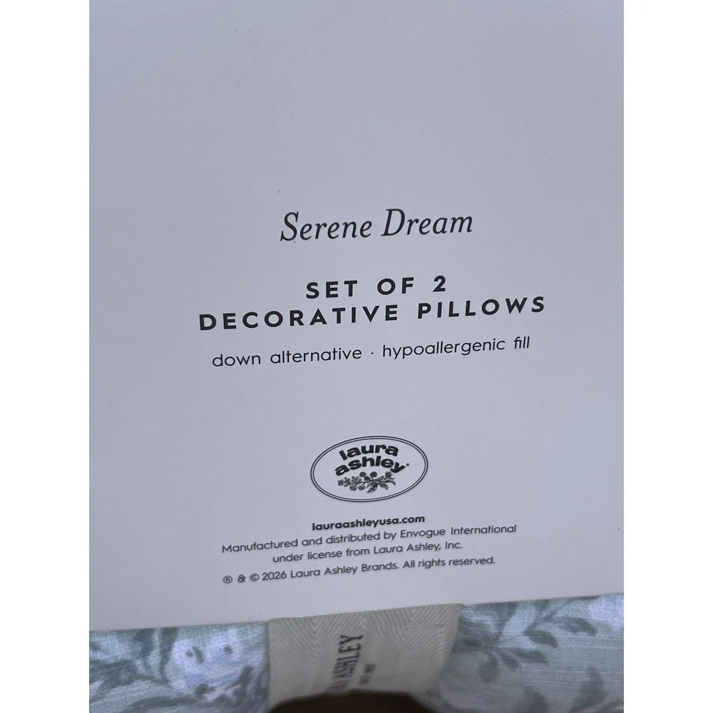 Laura Ashley Serene Dream Set of 2 Decorative Pillows Sage Green Blue Floral New